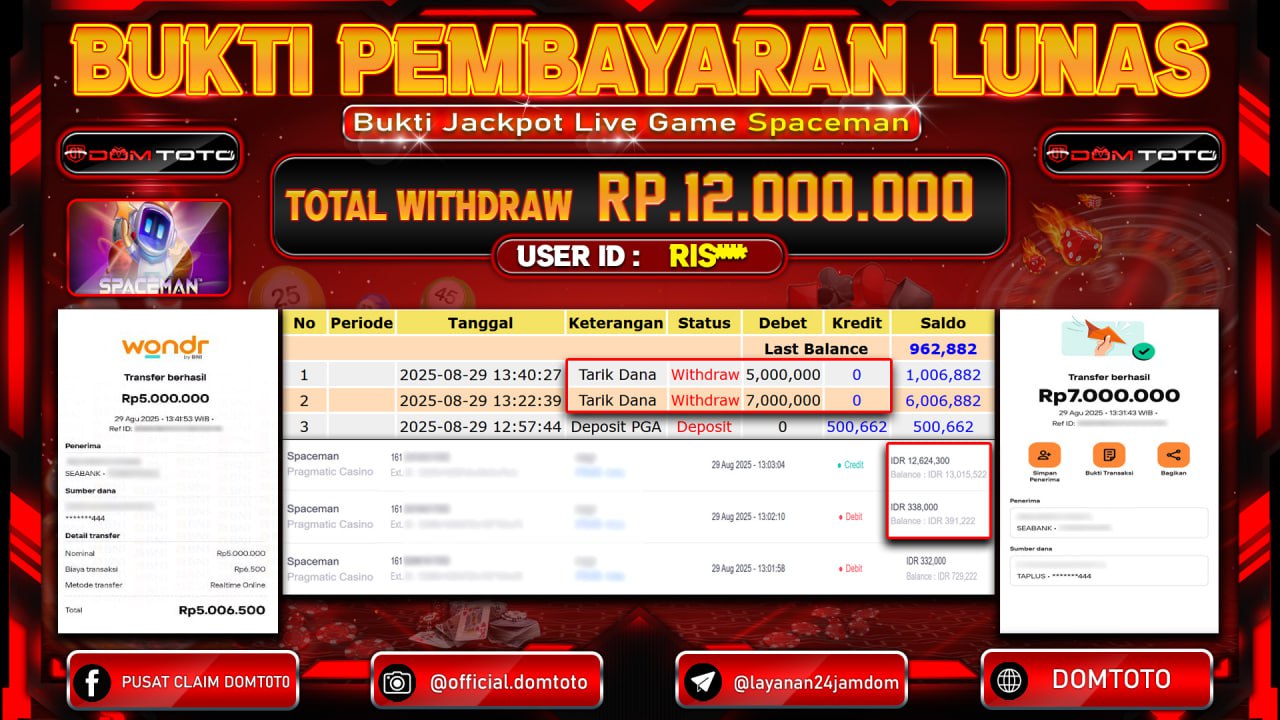 JACKPOT  Spaceman Pragmatic Casino 29 AGUSTUS  2025